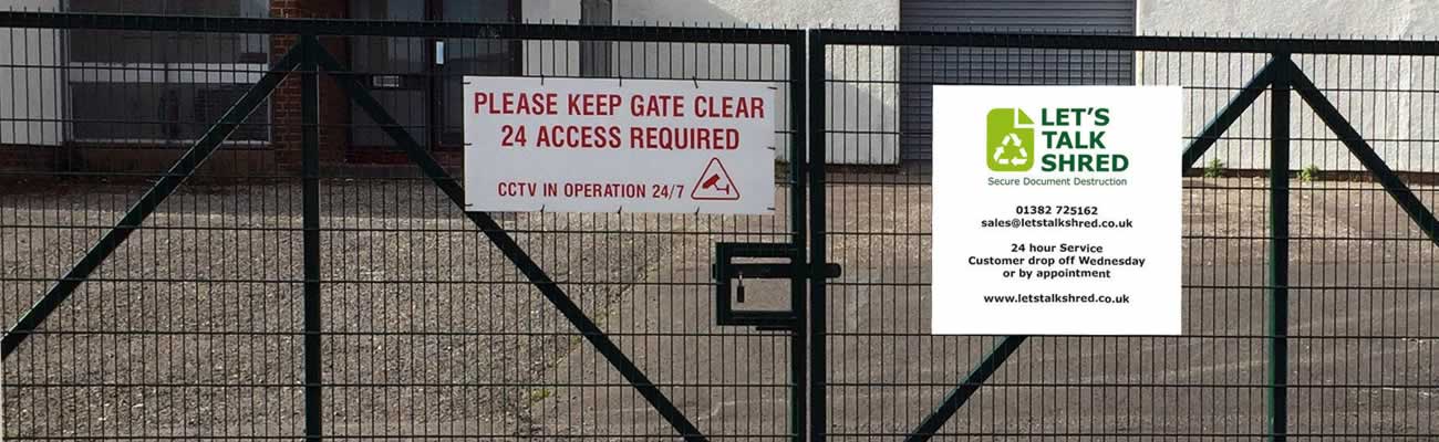 Security gates at Let’s Talk Shred the specialist secure shredding and data destruction service in Dundee Tayside and Perthshire